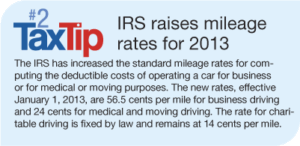 Tax Tip #2:  IRS Raises Mileage Rates for 2013